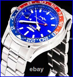 Invicta Men PRO DIVER SWISS MADE Quartz GMT Blue Dial Silver Bracelet 44mm Watch