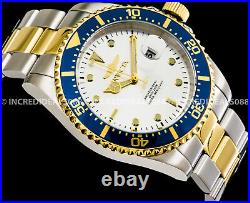 Invicta Men PRO DIVER Silver Dial Blue Bezel Silver 18K Gold Bracelet 43mm Watch