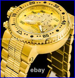 Invicta Men Pro Diver CHRONOGRAPH Date 18K Gold Plated Dial Bracelet 52mm Watch