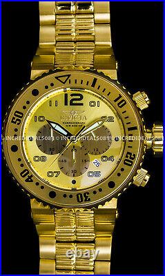 Invicta Men Pro Diver CHRONOGRAPH Date 18K Gold Plated Dial Bracelet 52mm Watch