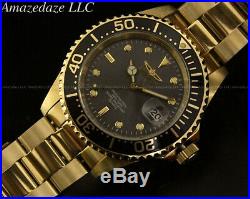 Invicta Men Pro Diver SUBMARINER Black Dial 18K Gold Plated Stainless St Watch