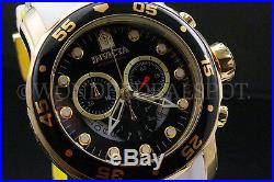 Invicta Men Pro Diver Scuba 48mm 18K Gold Plated Chrono Black Dial S. S Watch NEW