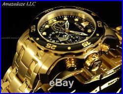 Invicta Men Pro Diver Scuba Chrono 18KT Gold Plated Stainless St Black Dial Watc