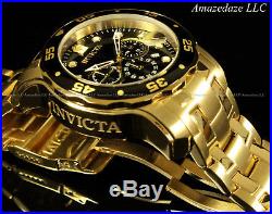 Invicta Men Pro Diver Scuba Chrono 18KT Gold Plated Stainless St Black Dial Watc
