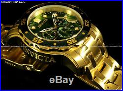 Invicta Men Pro Diver Scuba Chrono 18KT Gold Plated Stainless St Green Dial Watc