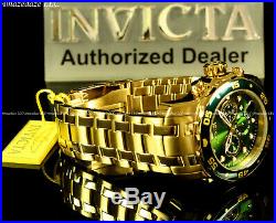 Invicta Men Pro Diver Scuba Chrono 18KT Gold Plated Stainless St Green Dial Watc