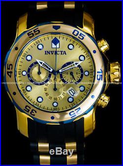 Invicta Men Pro Diver Scuba Chronograph Gold & Blue Bezel 48mm SS Watch 17887