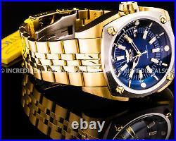 Invicta Men RESERVE AUTOMATIC Silver Bezel Blue Dial 18Kt Polish Gold 48mm Watch