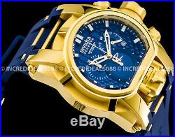 Invicta Men Reserve Bolt Zeus Magnum Dual Time Swiss Chrono 18k Gold Blue Watch
