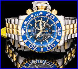 Invicta Men SEA HUNTE CHRONOGRAPH Blue 18K Gold Silver Dial Bracelet SS Watch