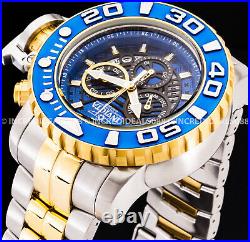 Invicta Men SEA HUNTE CHRONOGRAPH Blue 18K Gold Silver Dial Bracelet SS Watch