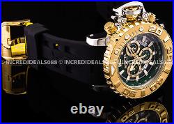 Invicta Men SEA HUNTER SWISS CHRONOGRAPH Green Dial 18Kt Gold Plate Silver Watch