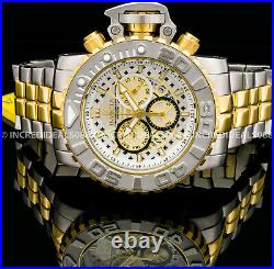 Invicta Men SEA HUNTER SWISS Chronograph Silver Gold Dial Bracelet 58mm Watch