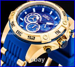 Invicta Men SPEEDWAY CHRONOGRAPH 18K GOLD Plated Case Blue Dial Strap SS Watch