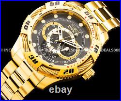 Invicta Men SPEEDWAY Quartz BLACK Dial Bracelet 50mm SS 18Kt GOLD Watch