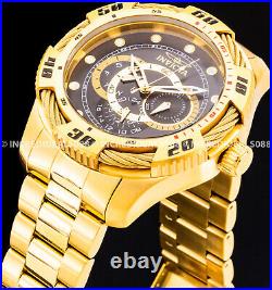 Invicta Men SPEEDWAY Quartz BLACK Dial Bracelet 50mm SS 18Kt GOLD Watch