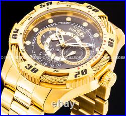 Invicta Men SPEEDWAY Quartz BLACK Dial Bracelet 50mm SS 18Kt GOLD Watch