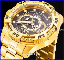 Invicta Men SPEEDWAY Quartz BLACK Dial Bracelet 50mm SS 18Kt GOLD Watch