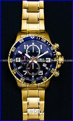 Invicta Men Specialty Chronograph Blue Dial 18Kt Gold Plate Bracelet 45mm Watch