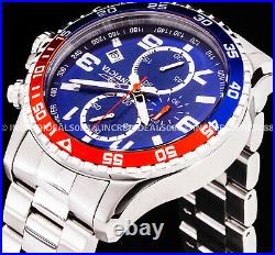 Invicta Men Specialty Pilot Chronograph Blue Red Dial Silver Bracelet Tach Watch