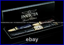 Invicta Men TONNEAU SPECIALTY 18K GOLD White Dial 3 Piece Leather Strap SS Watch