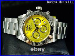 Invicta Men's 40mm SPEEDWAY DRAGSTER Chronograph YELLOW DIAL Silver Tone Watch