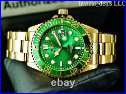 Invicta Men's 43mm Pro Diver HAMMERHEAD Green Dial 18K Gold Plated SS 100M Watch