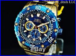 Invicta Men's 47mm Pro Diver Chronograph 18K Gold Plated Blue Dial SS Watch