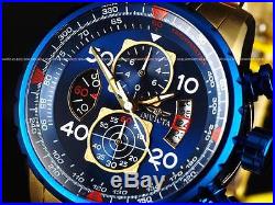 Invicta Men's 48mm Aviator Chronograph Blue Dial 18K Gold Plated SS Tacy Watch