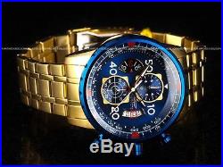 Invicta Men's 48mm Aviator Chronograph Blue Dial 18K Gold Plated SS Tacy Watch