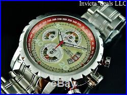 Invicta Men's 48mm Aviator Cockpit Series Chronograph Beige Dial Silver SS Watch