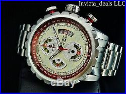 Invicta Men's 48mm Aviator Cockpit Series Chronograph Beige Dial Silver SS Watch