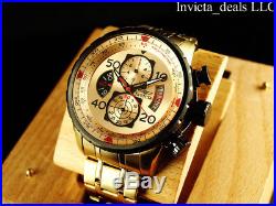 Invicta Men's 48mm Aviator Men's Japan Chrono 18K Ion Plated Gold Dial SS Watch