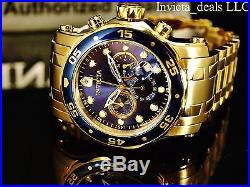 Invicta Men's 48mm PRO DIVER Scuba Chronograph 18K GP Admiral Blue Dial SS Watch