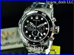 Invicta Men's 48mm Pro Diver SCUBA Chronograph BLACK DIAL Silver Tone 200M Watch