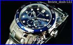 Invicta Men's 48mm Pro Diver SCUBA Chronograph BLUE DIAL Silver Tone 200M Watch
