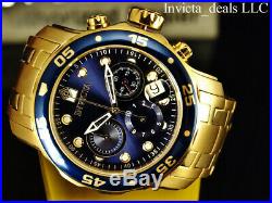 Invicta Men's 48mm Pro Diver SCUBA Chronograph Blue Dial 18K Gold Plated SS Watc