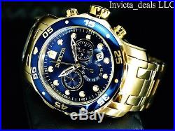Invicta Men's 48mm Pro Diver SCUBA Chronograph Blue Dial 18KT Gold Plated Watch