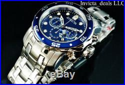 Invicta Men's 48mm Pro Diver SCUBA Chronograph Silver Tone Blue Dial SS Watch