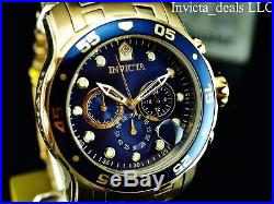 Invicta Men's 48mm Pro Diver Scuba Chronograph 18KT Gold Plated Blue Dial Watch
