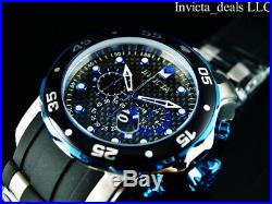 Invicta Men's 48mm Pro Diver Scuba Chronograph Black & Blue Dial Silver SS Watch