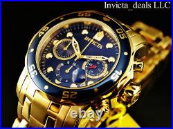 Invicta Men's 48mm Pro Diver Scuba Chronograph Blue 18KT Gold Plated SS Watch