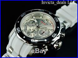 Invicta Men's 48mm SCUBA Pro Diver Chronograph Silver Dial White Strap SS Watch
