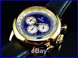 Invicta Men's 48mm Vintage Quartz Chronograph Blue Dial 18K GIP Leather Watch