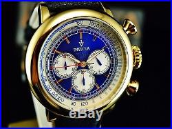 Invicta Men's 48mm Vintage Quartz Chronograph Blue Dial 18K GIP Leather Watch