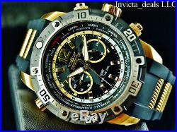 Invicta Men's 50mm Aviator GMT World Dual Time Zone Black Dial 18K Gold IP Watch