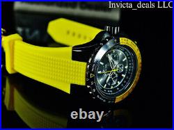 Invicta Men's 50mm Aviator VOYAGER Quartz BLACK DIAL Yellow Lemon Tone SS Watch