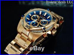 Invicta Men's 50mm BOLT SWISS Ronda Z60 Chronograph BLUE DIAL Rose Tone SS Watch