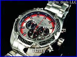 Invicta Men's 52mm BOLT THUNDER Chronograph SILVER DIAL Red/Silver Tone SS Watch
