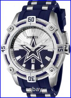 Invicta Men's 52mm NFL Dallas Cowboys Silver Blue Dial Blue Steel Silicone Watch